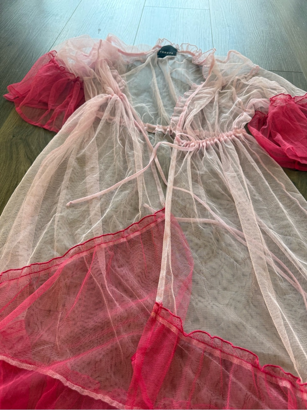 Trouvé Sheer Pale Pink Mesh Robe with Hot Pink Trim